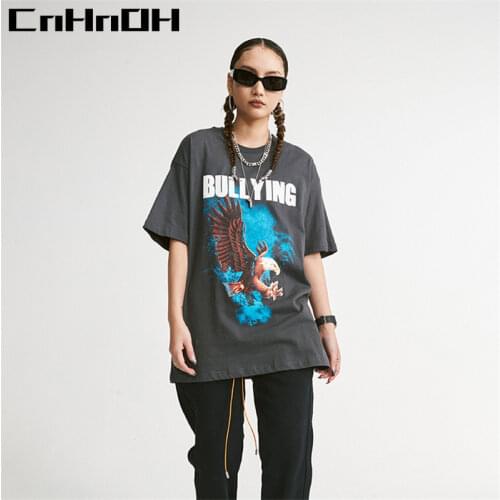 CnHnOH Oversized Hip Hop Chic Fashion New Arrival Teeshirt Homme T-Shirt Short-Sleeved Cotton Tee Eagle T-Shirt A060
