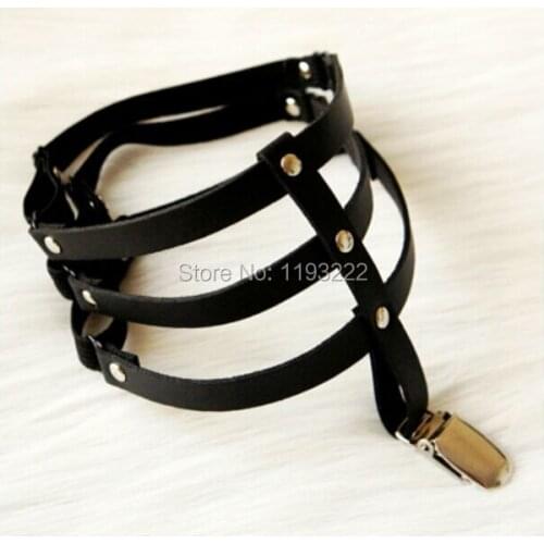 Punk Goth Fashion Double Studded Clips Leather Large Big Heart Garter Belt Three Row Rivets Leg Loop