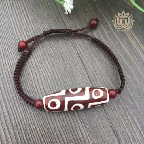 Handmade Braided Rope Nine Eye Dzi 13MM*40MM Adjustable Natural Bracelet Retro Style for Men and Women Free Shipping