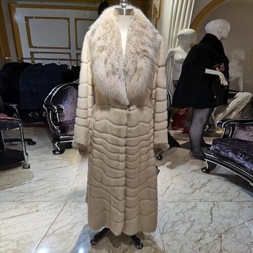 2020 fashion Pearl Lynx style fur coat imported mink fur coat womens fashion fur long with winter real fur coat 13540