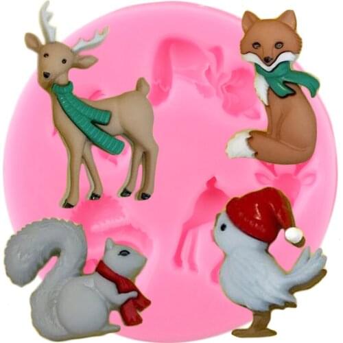 Squirrel Deer Birds Fox Silicone Molds Christmas Animals Cupcake Topper Fondant Cake Decorating Tools Candy Clay Chocolate Mould