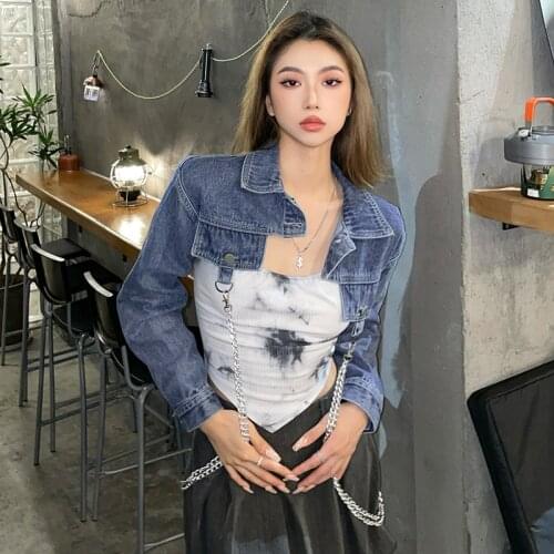 # Sisjuly# Womens Fashionable Denim Jacket with European and American Style Personality Chain Concave Shape