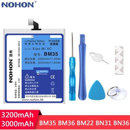 NOHON For Xiaomi Mi4c Mi5 Mi5S Mi5X Mi6X Mi 4C 5 5S 5X 6X Replacement Battery BM35 BM36 BM22 BN31 BN36 High Capacity Bateria