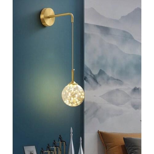 Modern Led Wall Lamp Gold Glass Ball Bedroom Bedside Sconce Nordic Background Living Minimalist Warm Romantic Indoor Decor Light