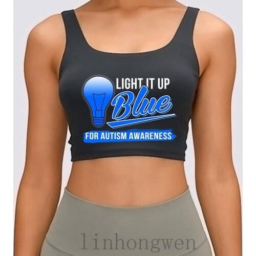 Light It Up Blue For Autism Awareness Women Tank Top Natural Casual S-XL Design Summer Style Basic Solid Interesting Crop Top