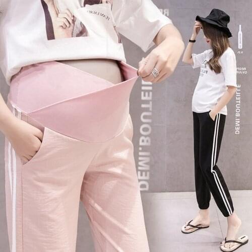 2020 Spring Summer Maternity Casual Stomach Lift Pants Thin Cotton Linen Jogger Clothes for Pregnant Women Pregnancy