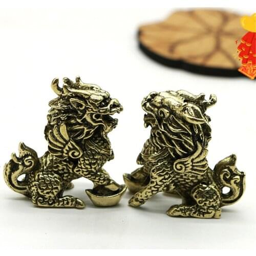 Vintage Bronze Chinese Mythical Beast Qi Lin Statue 1 pair Copper Animal Ornaments Lucky Home Feng Shui Living Room Decorations