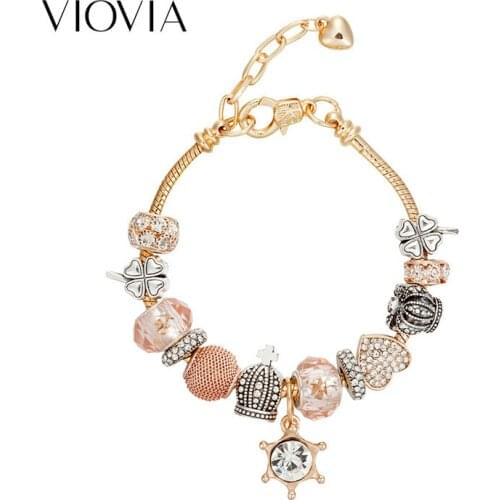 VIOVIA 2019 New Arrival Crown Beads Charms Bracelet & Bangles Rhinestone Pendant Bracelet for Women Diy Jewelry B18002