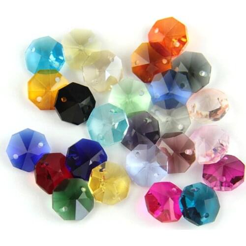 50pcs /lot 14mm Mixed Colors Octagon Beads Crystal In 2 Holes crystal Chandelier Parts For Parts And DIY