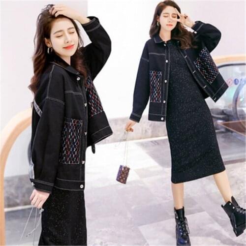 2020 Spring Autumn Jeans Jacket Women Black Bomber Short Denim Coat Female Long Sleeve Jaqueta Casual Biker Jackets Outerwear