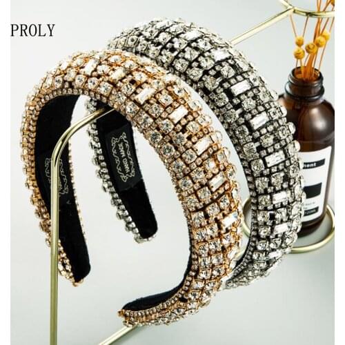 PROLY New Fashion Women Hairband Padded Wedding Headdress Luxurious Baroque Headband Full Crystal Bridal Hair Accessories