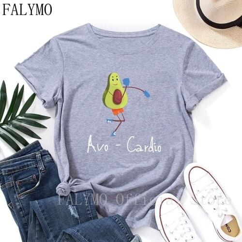 Avo Cardio Avocado Workout Fitness Lover Shirts Women Short Sleeve Cotton Summer Tops Graphic T-shirts Female Top Tee Shirt