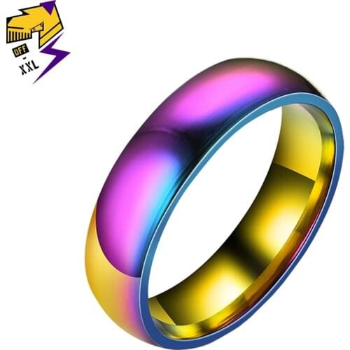Pride Rainbow Stainless Steel Rings for Women 6mm Circle Colorful Love Ring Male Fashion Wedding Jewelry Accessories