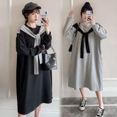 2021 Hot Lady Korean Large Big Plus Size Fat Women Clothes Long Sleeve Loose Autumn Tops Graphic Long Shawl Hoodie Dresses For W