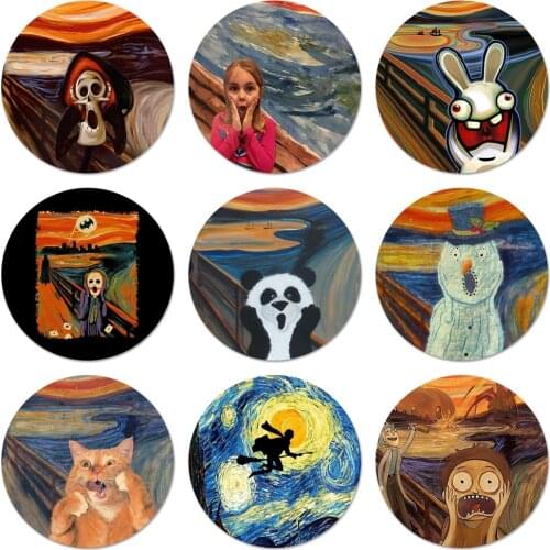 Van Gogh Starry Night Star Panda Rick Icons Pins Badge Decoration Brooches Metal Badges For Backpack Decoration 58mm