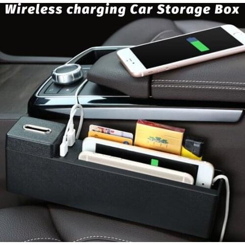 1pcs Black Wireless charging Car Seat Crevice Storage Box multi-function For Books Phones Cards Cigarette Coins