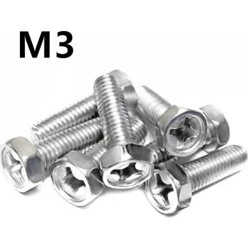 100PCS M3x4/5/6/8/10/12/14/16/18/20/50mm GB29.2 stainless steel cross groove groove outside hexagonal bolt outer hexagonal screw