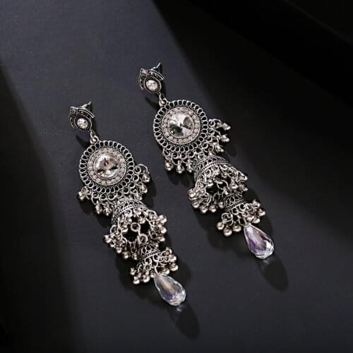 2020 Womens Vintage Ethnic Silver Color Indian Jhumka Bell Tassel Earrings Retro Gypsy Gold Drop Earrings Brincos Jewelry