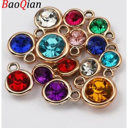 30pcs 11/13.5/16mm Round Rose Gold Charm Acrylic Rhinestone Pendant For Jewelry Making Diy Charm Necklace Bracelet Accessory