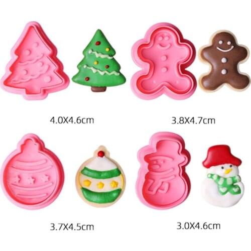 4pcs Christmas Colletion Pentagram Cookie Cutter Plastic Biscuit Knife Baking Fruit Cake Kitchen Tools Mold Embossing Printing