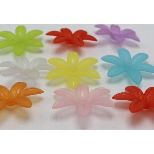 50 Mixed Color Frosted Acrylic 6-Petal Daisy Flower Bead Cap 34mm Jewelry Flower