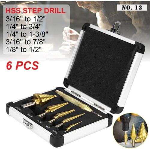 6Pcs/Pack Drill Bit Sets Titanium Hss Cobalt Step Drill Bit High Speed Steel Metal Hole Drilling with Center Punch Drill Bit Kit