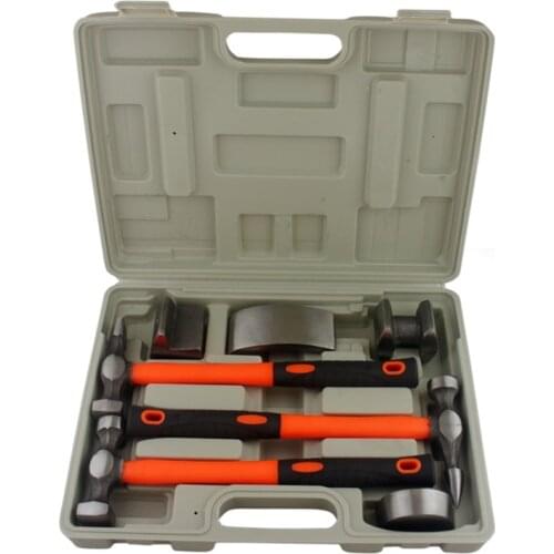 7Pcs Fiberglass Auto Body Repair Tools Fender Tool Kit Hammer Dolly Dent Bender