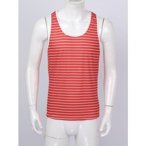 Plus Size Tops Men Summer Striped Vest Loose Casual Sleeveless T-Shirt Gym Sports Fitness Running Bodybuilding Tank Top Tees New