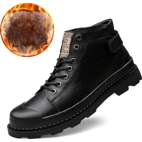 Super Warm Mens Winter Genuine Leather Men Waterproof Rubber Snow Boots Leisure Boots England Retro Shoes For Men Big Size