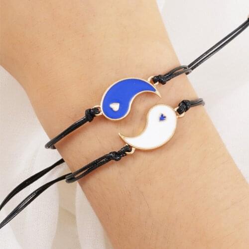 2PCS/Lot Colorful Punk Yin Yang Charm Couple Bracelet Sets Rope Chain for Women Men Street Style Bracelets Chain On Hand Jewelry