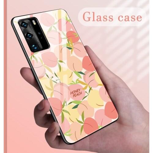 Cute Fruit Tempered Glass Phone Case For Huawei P40 P30 P20 P10 Lite Mate 30 20 Pro Honor 9 8 Colorful Painted Protection Cover