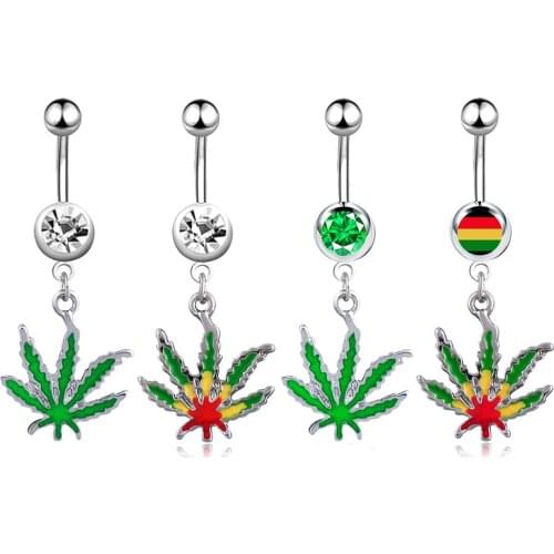 1pc New Zircon Surgical Stainless Steel Navel Piercing Leaf Pendant Belly Button Rings Belly Piercing Body Jewel