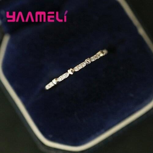 Forever Love 925 Sterling Silver Finger Ring Romantic Cubic Zircon Rhinestone Hearts Stackable Bands Wedding Anniversary Gift