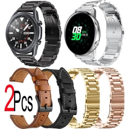 Leather Watchband For Samsung Galaxy Watch Active 3 2 41mm 40mm 42mm 44mm S4 S2 Classic Bracelet Strap Stainless Steel Wristband