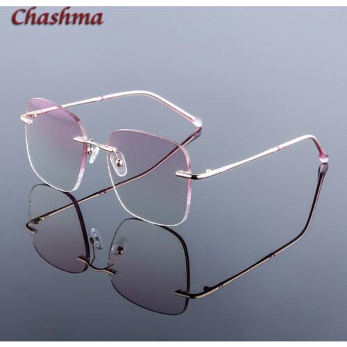 Square Large Size Lenses Eye Glass Colored Lens Fashion Frame Women Optical Rimless Titanium Spectacles Female with Stones