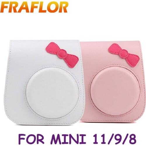 For Polaroid Fujifilm Instax Mini 11 9 8 Cute Bow Camera Kity Case PU Leather Camera Storage Bag Photography Protective Handbag