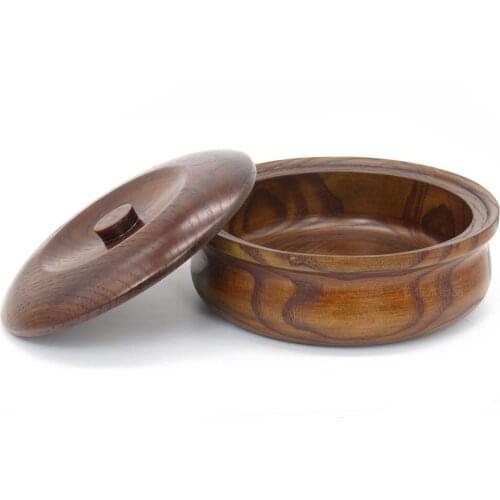Solid Wood Bowls with Cover Soup/Noodles Salad Bowls Japan Style Rice Dinnerware for Home/Hotel/Restaurant storage organizer box