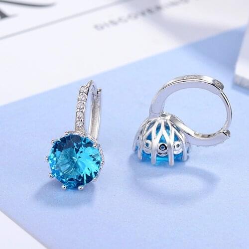 Fashion Round Shape colorful AAA Cz Stud Earrring silver color Statement Wedding Stud Earrings Women Bridal Party Jewelry
