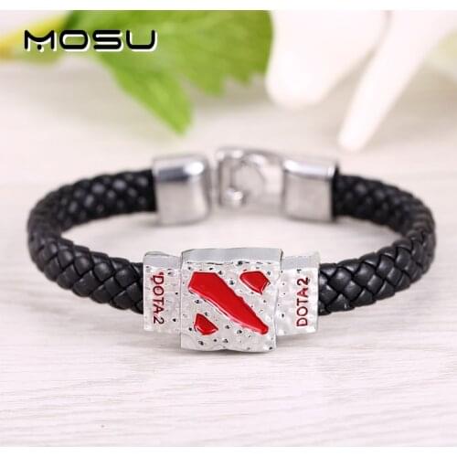 MOSU 12/pcs/lot Hot Game Dota 2 Silver Alloy Bracelet Leather Woven Punk Bangle cosplay jewelry can dropshipping YS10632