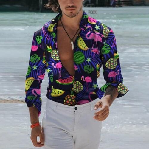 Mens Youth 2021 Fashion Tropical Print Long Sleeves Holiday Hawaii Shirt Top Casual H6