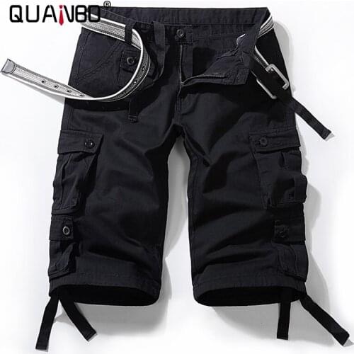 Mens Cargo Shorts 3/4 Relaxed Fit Below Knee Capri Cargo Pants Cotton 2021 Summer New Men Safari Style Beach Shorts
