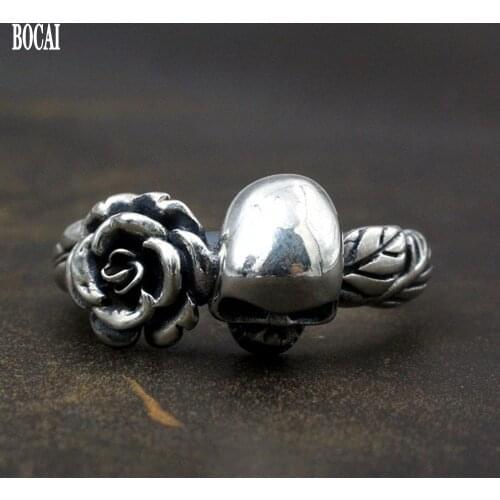 2020 new Thai silver skull rose ring for men and women real s925 sterling silver gothic index man ring