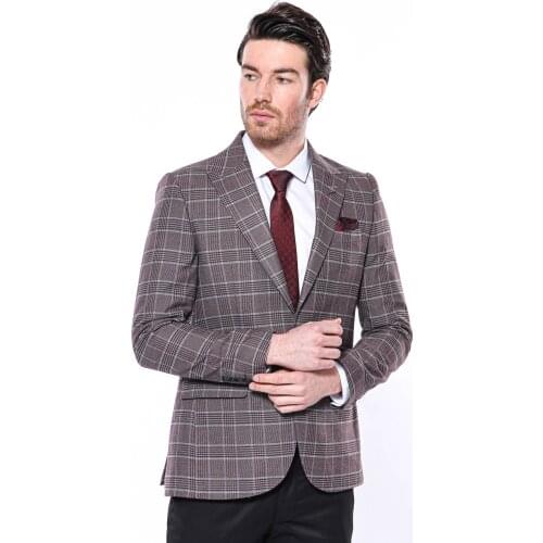 Slim-Fit Burgundy Checked Blazer