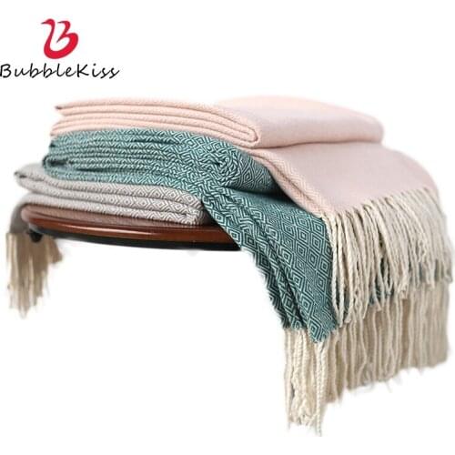 Bubble Kiss Nordic Style Blanket Knitted Cotton Sofa Home Blankets For Beds Simple Tassel Blanket Office Nap Shawl Throw Blanket