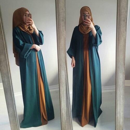 Solid Color Open Abaya Dubai Turkey Femme Kaftan Muslim Cardigan Abayas Dresses for Women Casual Robe Caftan Islam Clothing