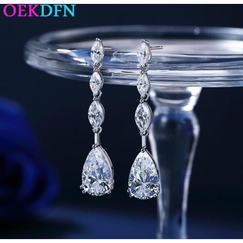 OEKDFN 100% 925 Sterling Silver Drop Earrings For Women Sparkling Dropwater Moissanite Gemstone Engagement Weddding Fine Jewelry