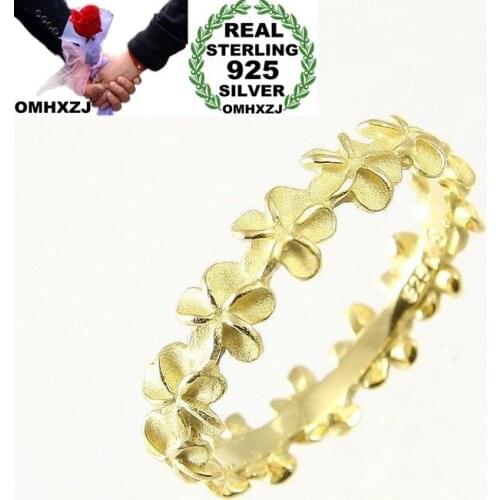 OMHXZJ Wholesale European Fashion Woman Girl Party Wedding Gift Flower 925 Sterling Silver 18KT Yellow Gold Rose Gold Ring RR435