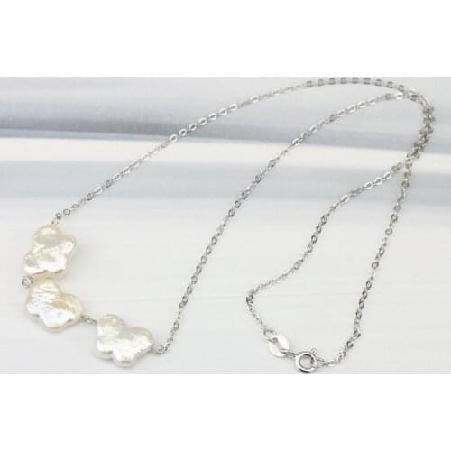 White Color Natural Freshwater Pearl Necklace,Butterfly Real Pearls 925 Silver Chain Necklace, Wedding Bridal Bridesmaid Gift