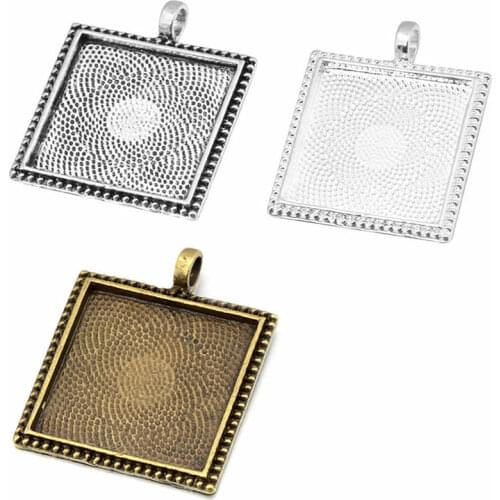 Fit 25x25mm Square Antique Silver/bronze Silver Cameo/Glass/Cabochon Frame Bezel Settings, Pendant Tray blank 5pcs/lot (K05189)