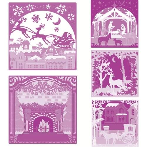 Christmas Fireplace Reindeer Sled Forest Animals Metal Cutting Dies For Card Making Scrapbooking Album Embossing Dies New 2019